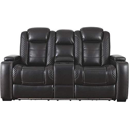 Signature Designashley Party Time Power Reclining Loveseat Console In Faux Leather Ac And Usb Charging Ottomans (View 12 of 20)