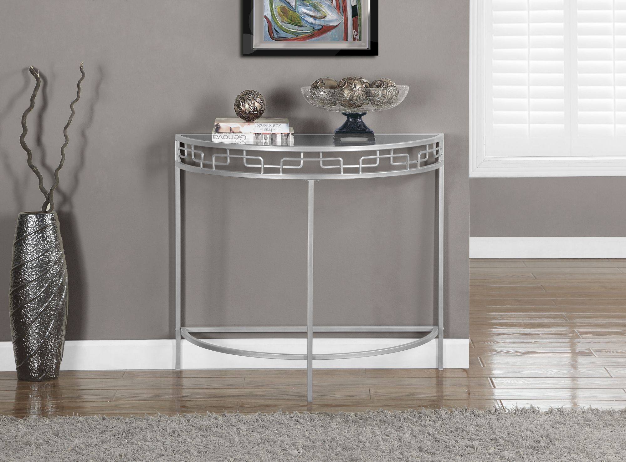 Silver Metal Hall Console Accent Table From Monarch (2110) | Coleman For Antique Silver Aluminum Console Tables (View 7 of 20)