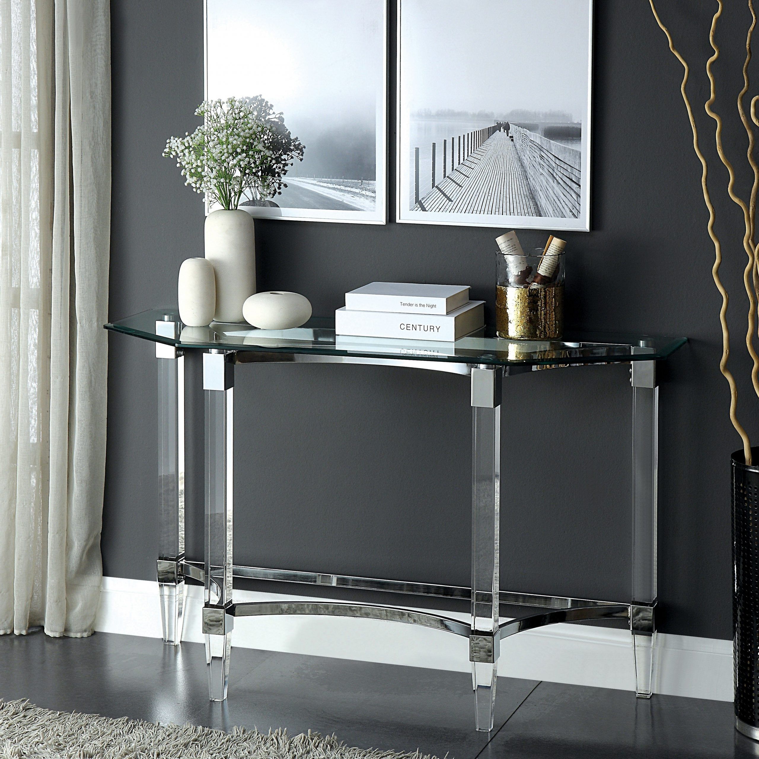 Silver Orchid Andriot Glass/chrome Console Table Silver, Clear | Ebay Inside Glass And Pewter Console Tables (View 3 of 20)