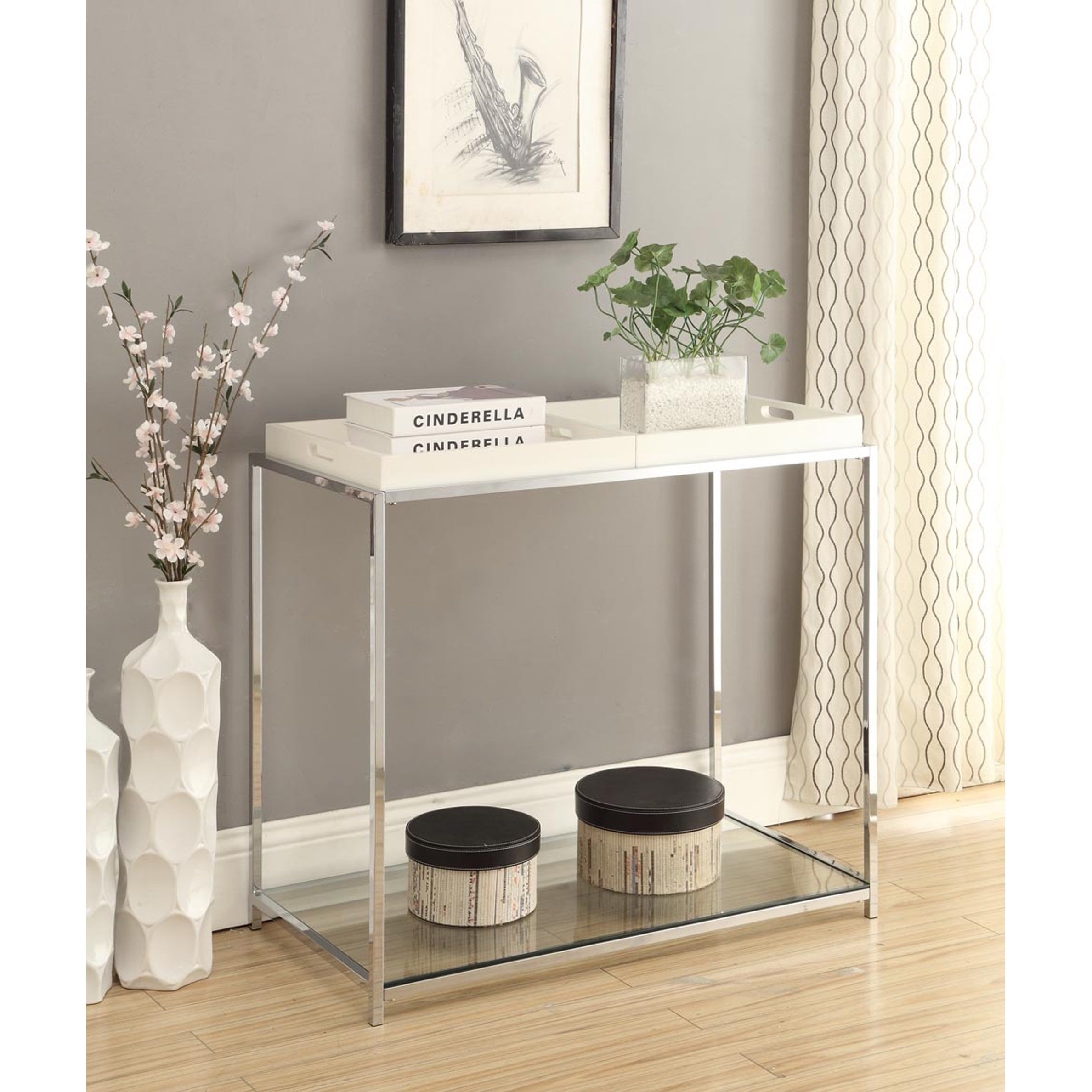 Silver Orchid Makay Chrome Finish Tempered Console Table With Removable Throughout Metallic Silver Console Tables (View 3 of 20)