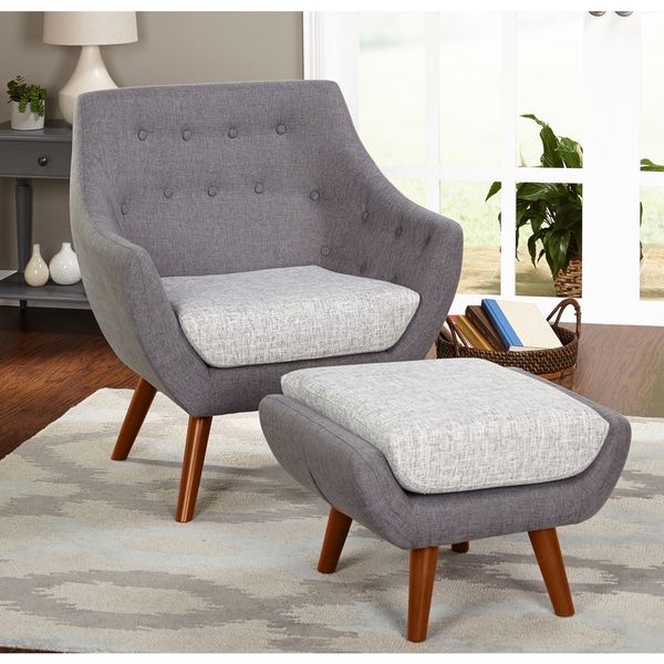 Simple Living Elijah Mid Century Gray Chair And Ottoman Set – Free Inside Blue Fabric Lounge Chair And Ottomans Set (Gallery 19 of 20)