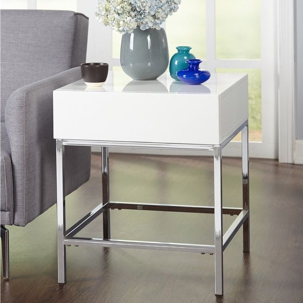 Simple Living White Metal High Gloss End Table – Free Shipping Today Inside Gloss White Steel Console Tables (View 3 of 20)