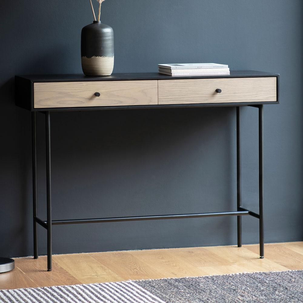 Simple Noir Oak 2 Drawer Console Table In 2020 | Console Table, Wooden Regarding Black And Oak Brown Console Tables (View 4 of 20)