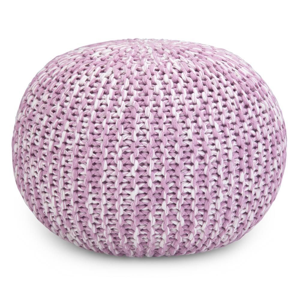 Simpli Home Ashlynn Contemporary Lilac Cotton Round Hand Knit Pouf For Cream Cotton Knitted Pouf Ottomans (View 16 of 20)