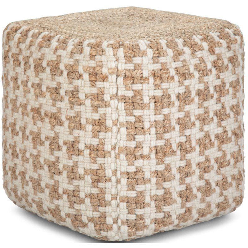 Simpli Home Cullen Transitional Woven Wool And Jute Ottoman In Natural Inside Charcoal And White Wool Pouf Ottomans (View 6 of 20)