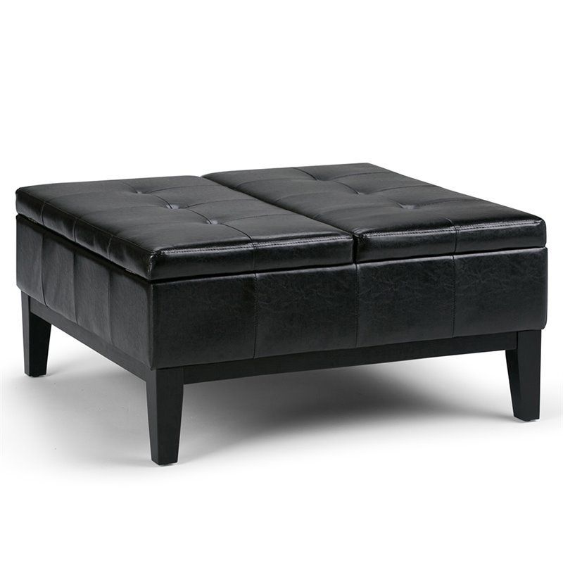 Simpli Home Dover Faux Leather Coffee Table Storage Ottoman In Black In Black Faux Leather Storage Ottomans (View 15 of 20)