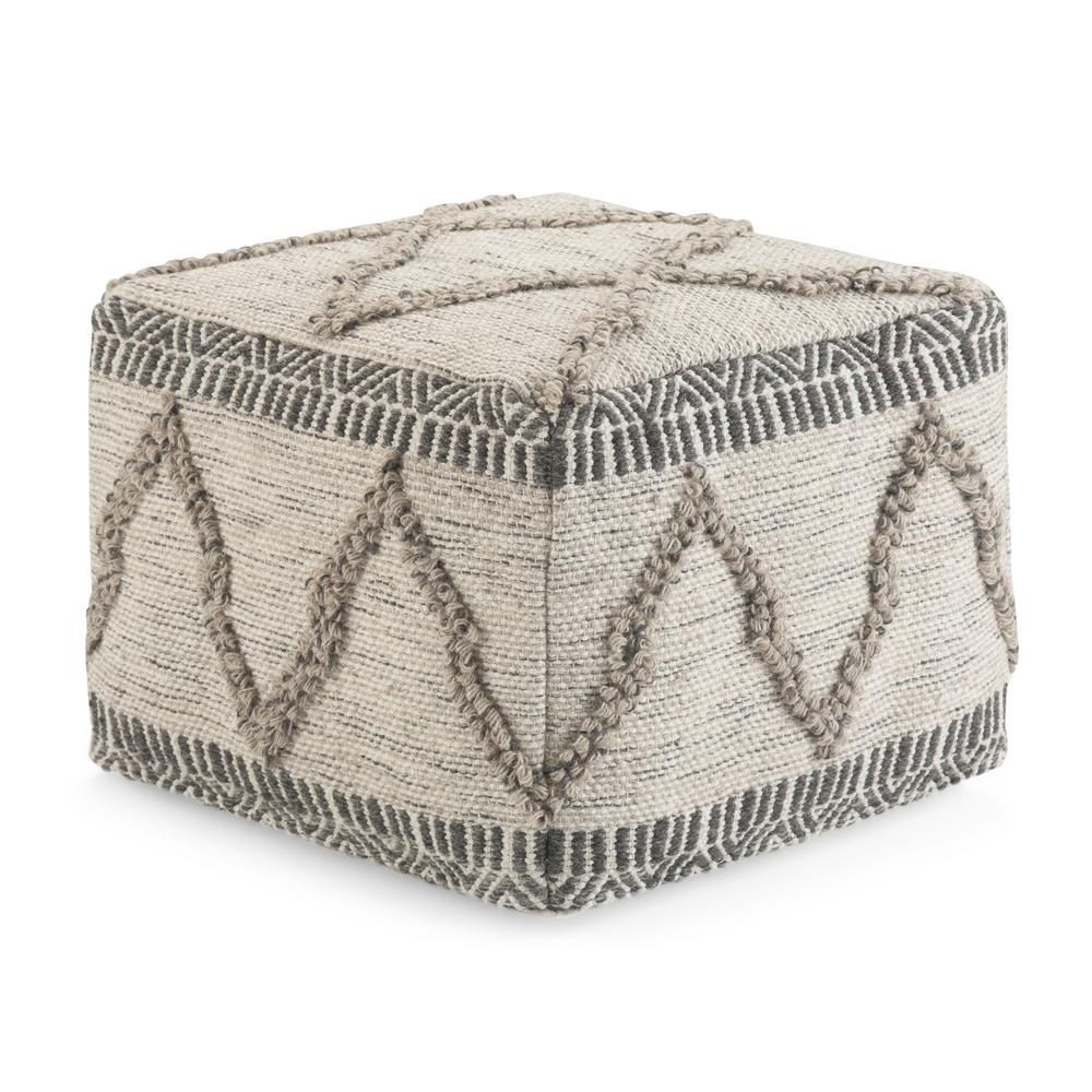 Simpli Home Sweeney Contemporary Square Pouf In Grey And Natural With Gray Wool Pouf Ottomans (Gallery 20 of 20)