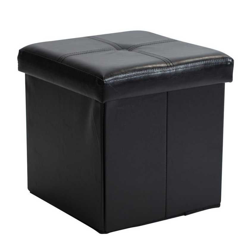 Simplify Faux Leather Folding Storage Ottoman Cube In Black With Regard To Black Faux Leather Storage Ottomans (View 4 of 20)