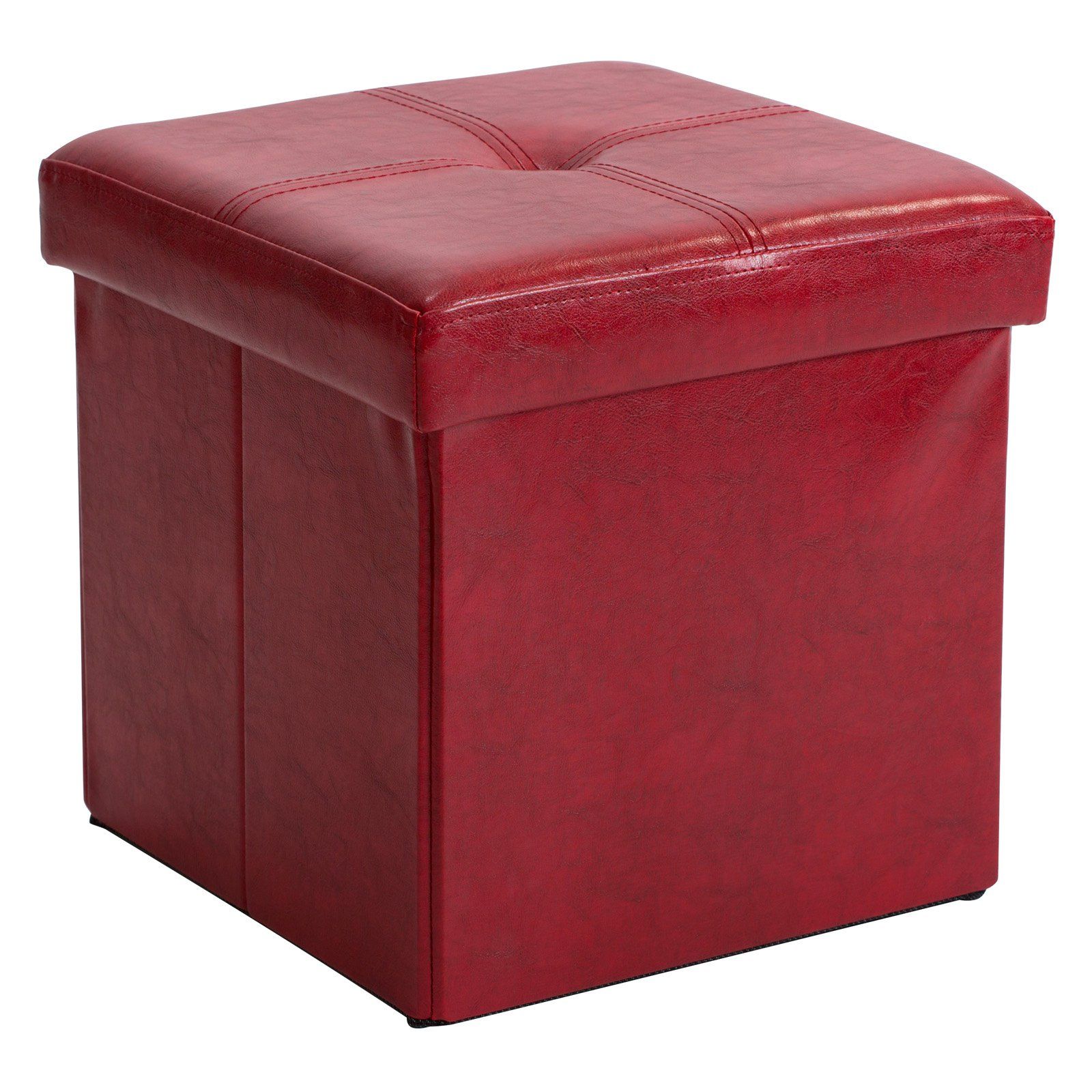 Simplify Faux Leather Folding Storage Ottoman Cube In Red – Walmart Within Solid Cuboid Pouf Ottomans (View 1 of 20)