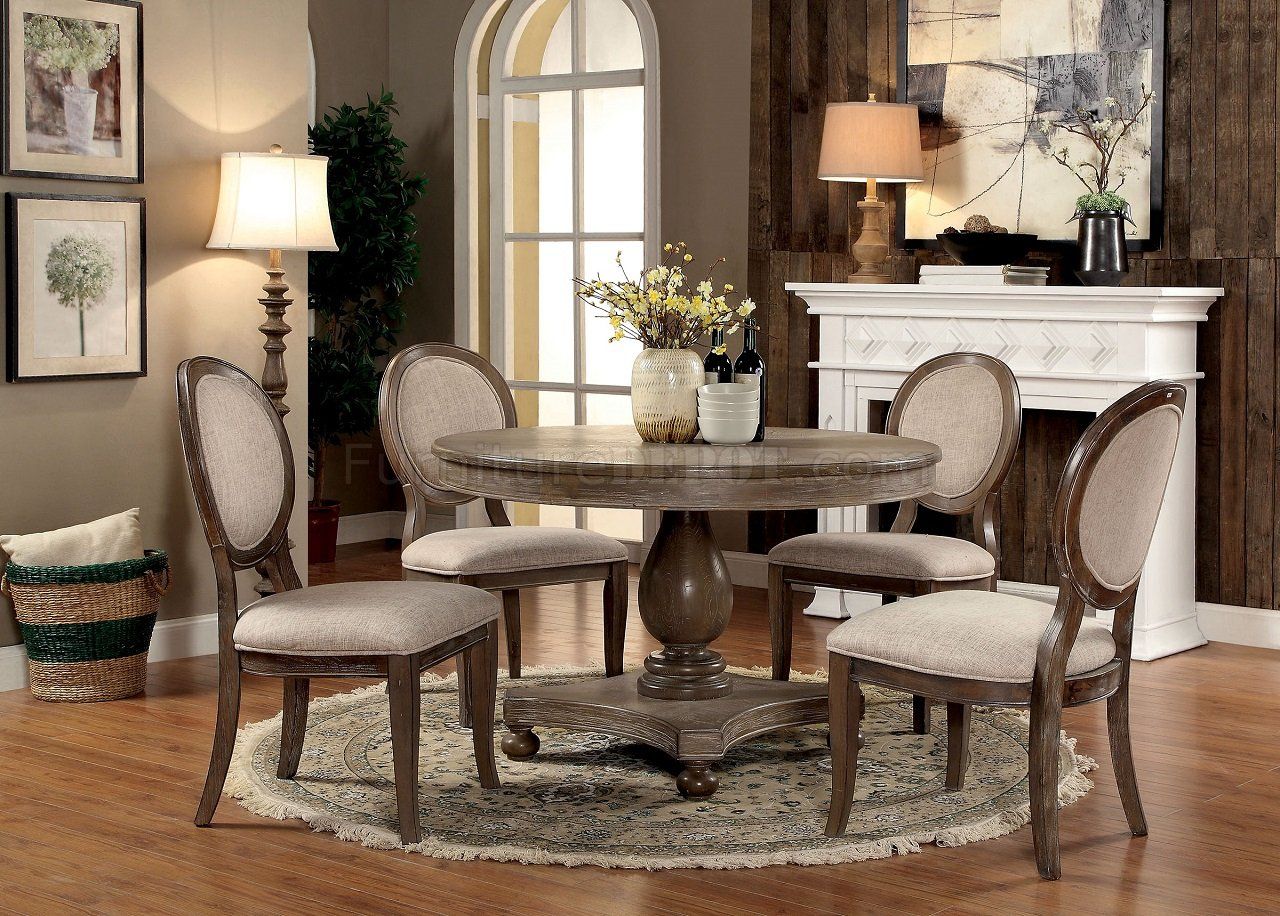 Siobhan Cm3872rt Dining Set Of Round Table & 4chairs In Dark Oak Intended For 2 Piece Round Console Tables Set (View 6 of 20)