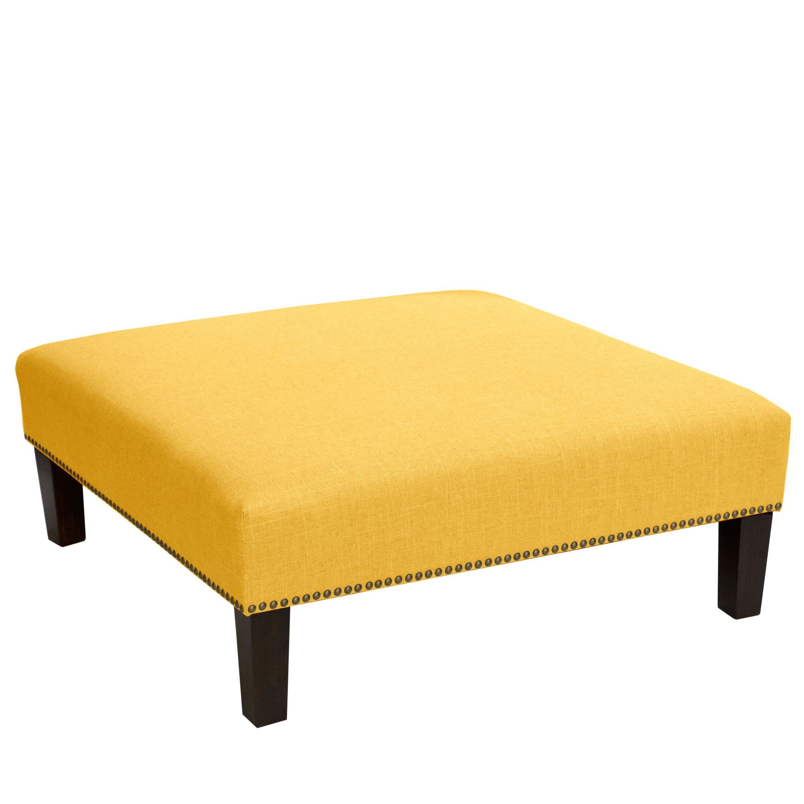 Skyline Furniture Linen French Yellow Nail Button Cocktail Ottoman With Regard To French Linen Black Square Ottomans (View 4 of 20)