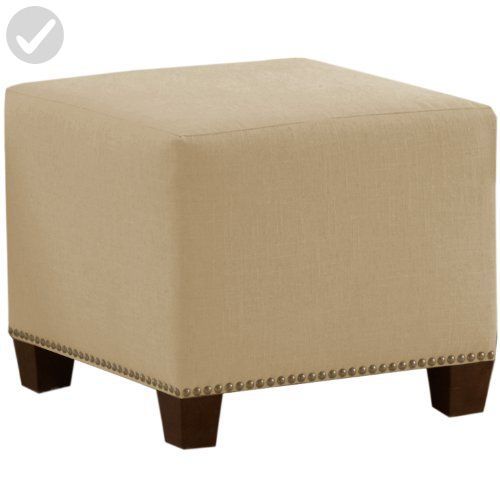 Skyline Furniture Square Nail Button Ottoman, Linen Sandstone – Improve Within French Linen Black Square Ottomans (View 15 of 20)