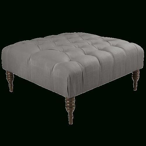 Skyline Furniture Tufted Cocktail Ottoman In Linen Grey | Decorist Within Tufted Fabric Cocktail Ottomans (View 8 of 20)