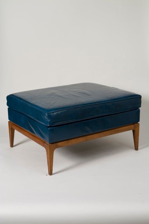 Slate Blue Leather Upholstered Ottoman At 1stdibs Throughout Blue Slate Jute Pouf Ottomans (Gallery 20 of 20)