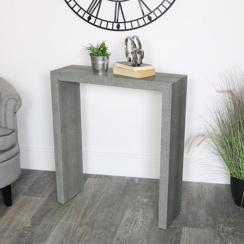 Slim Grey Leather Console Table – Melody Maison® Pertaining To Gray Wood Veneer Console Tables (View 4 of 20)