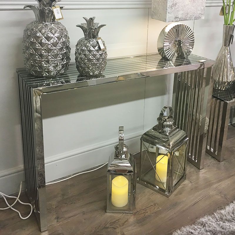 Sloane Chrome Console Table Hallway Table With Glossy Glass Top Intended For Chrome And Glass Modern Console Tables (View 18 of 20)