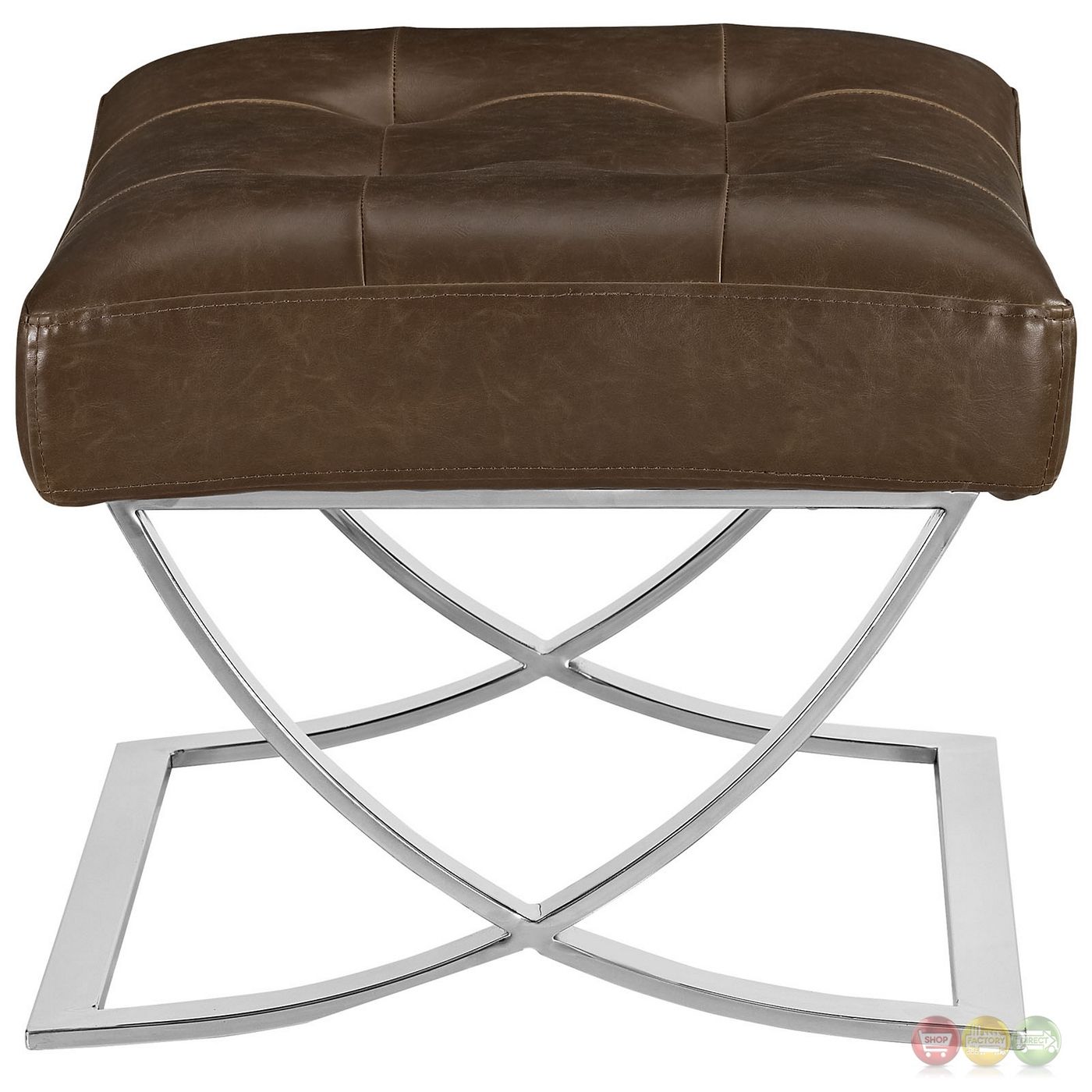 Slope Modern Button Tufted Vinyl Ottoman With Chrome Base, Brown Inside Brown And Gray Button Tufted Ottomans (View 13 of 20)