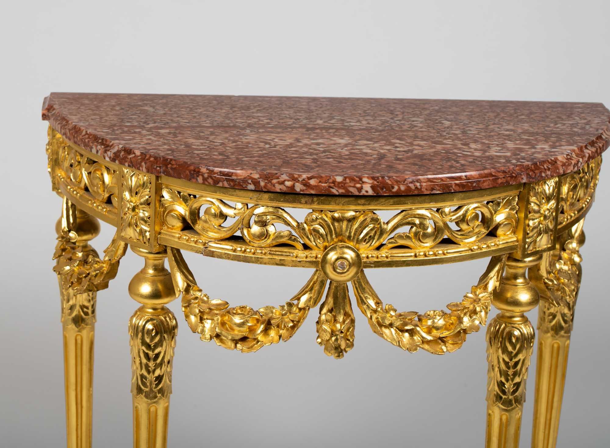 Small French Marble Top Gilded And Carved Console Table Inside Marble Console Tables Set Of  (View 10 of 20)