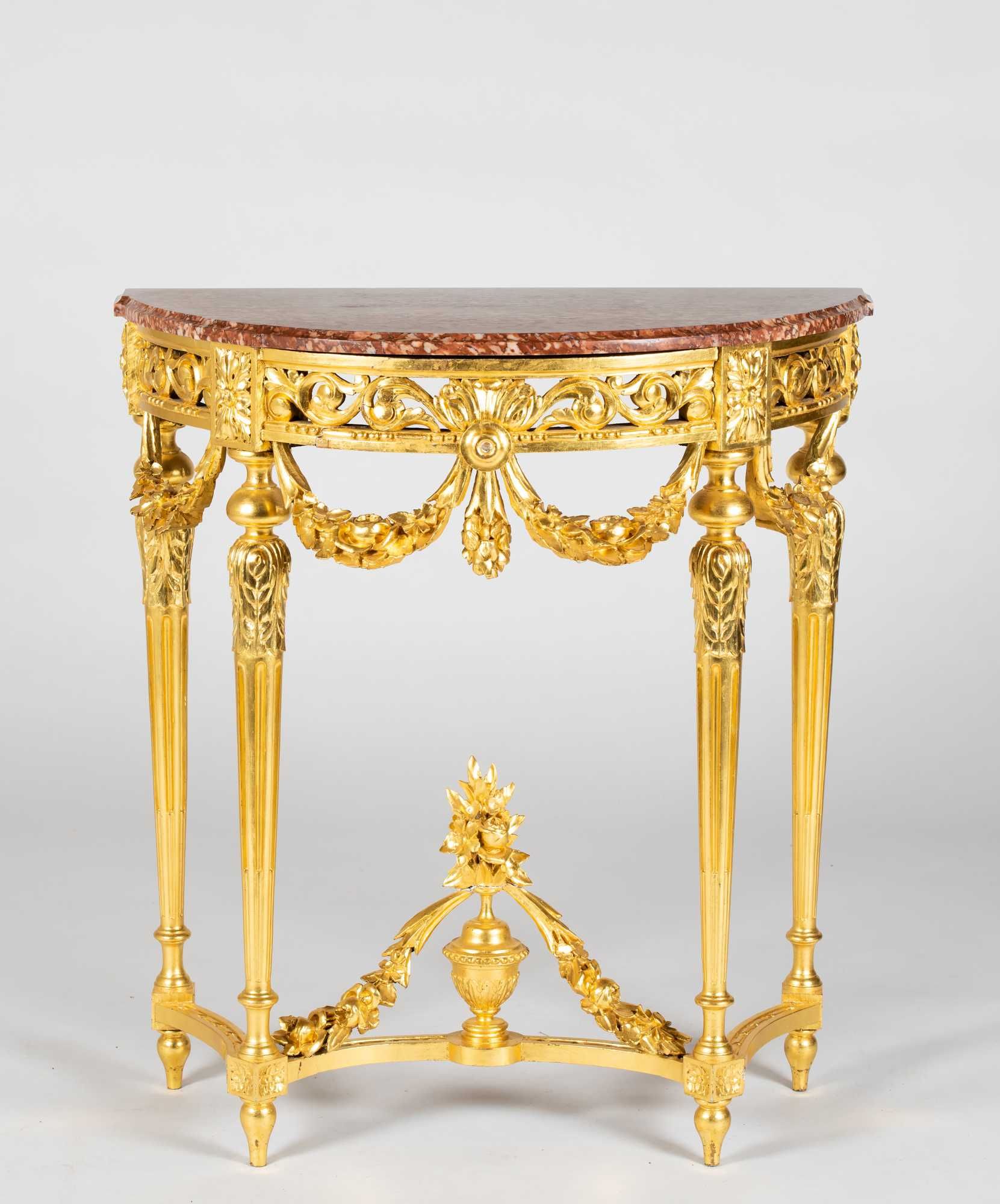Small French Marble Top Gilded And Carved Console Table Regarding Marble Top Console Tables (View 8 of 20)