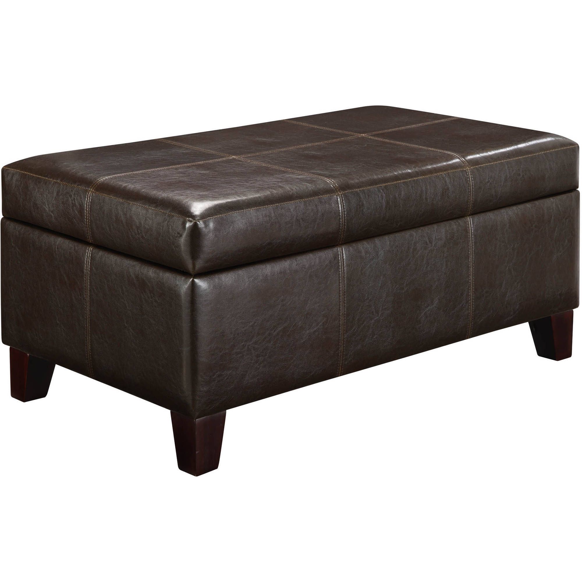 Small Leather Look Vinyl Ottoman – Walmart With Navy And Dark Brown Jute Pouf Ottomans (View 18 of 20)