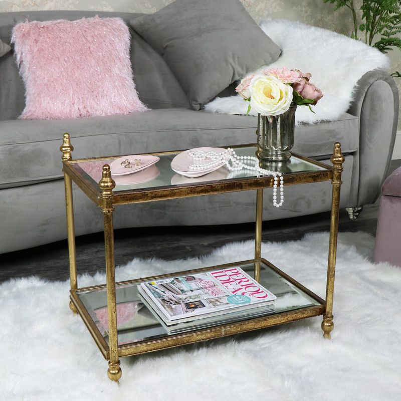Small Rectangle Antique Gold Mirrored Coffee Table – Melody Maison® Pertaining To Antiqued Gold Rectangular Console Tables (View 12 of 20)