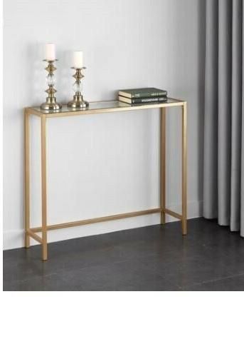 Small Slim Console Table Narrow Glass Gold Entryway Throughout Glass And Gold Console Tables (Gallery 19 of 20)