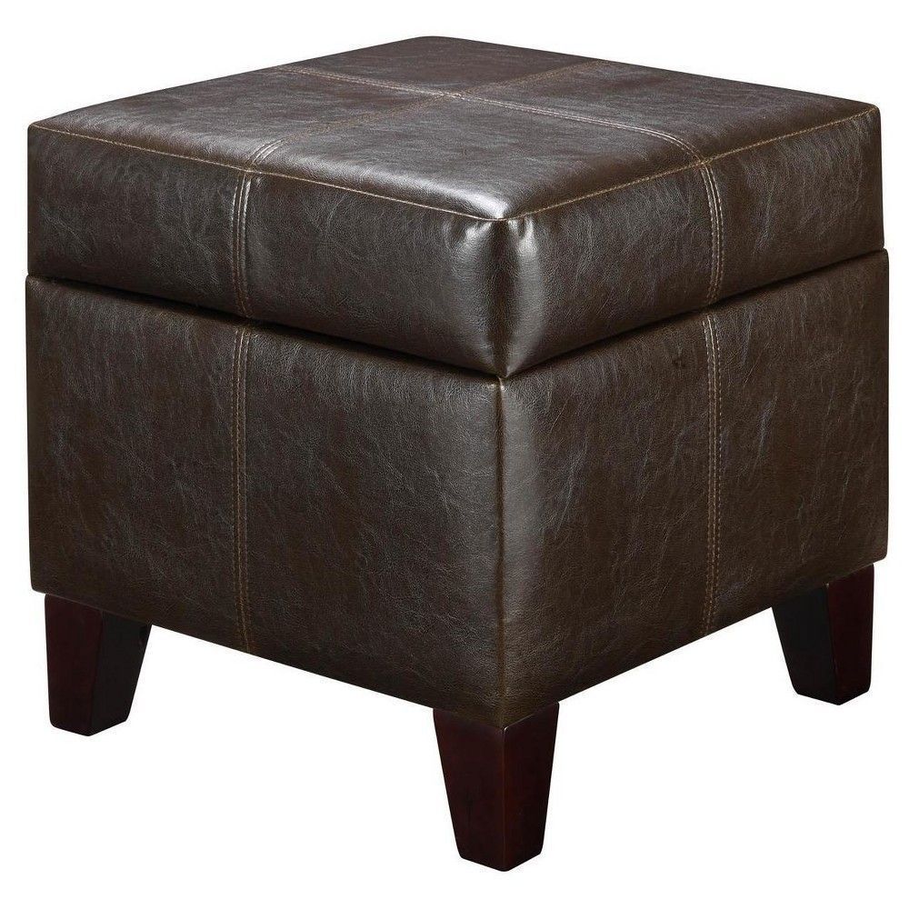 Small Square Storage Ottoman Foot Stool Box Bench Chair Seat In White Leather And Bronze Steel Tufted Square Ottomans (View 18 of 20)