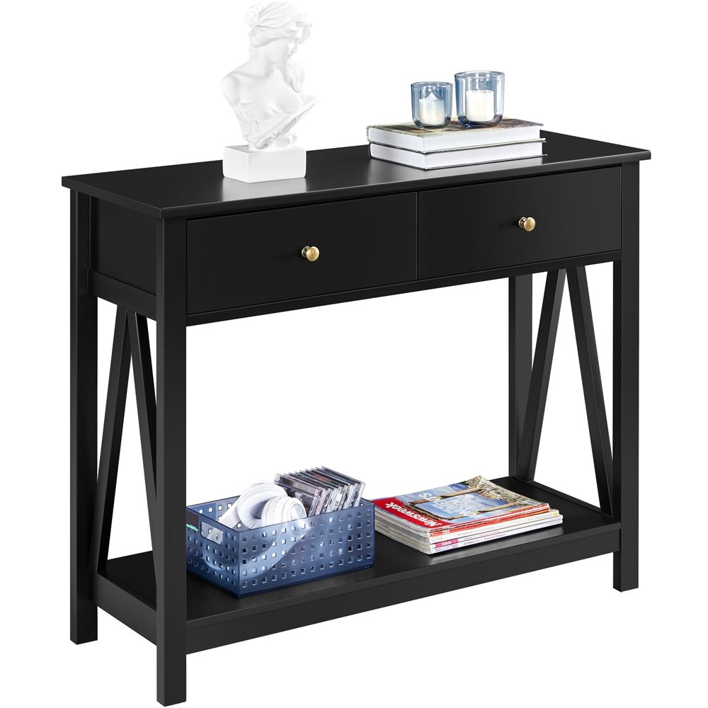 Smilemart Wooden Console Table Modern Entryway Table With 2 Drawers For With Aged Black Console Tables (View 11 of 20)