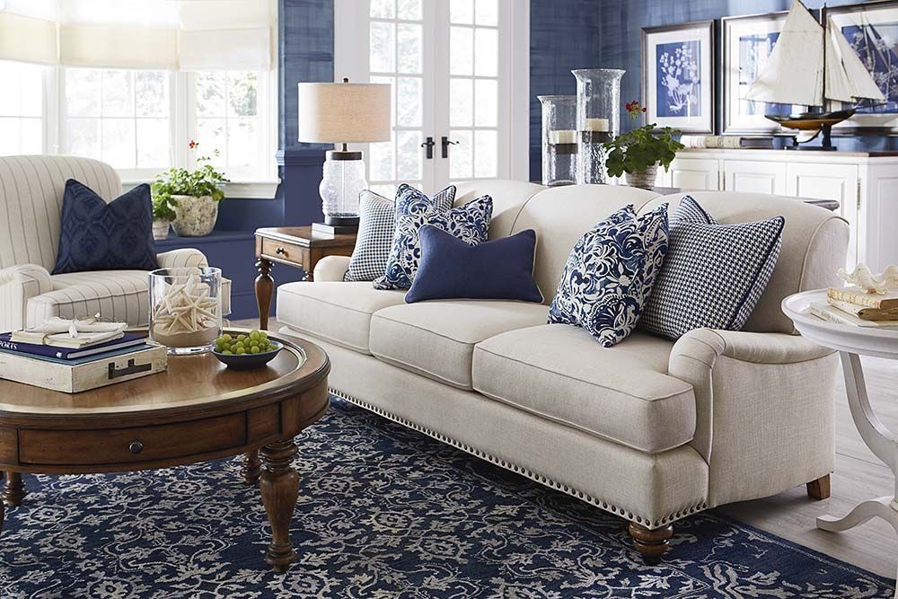 Sofabassett Furniture | Blue Living Room, Beige Living Rooms, Navy Throughout Ecru And Otter Console Tables (View 11 of 20)