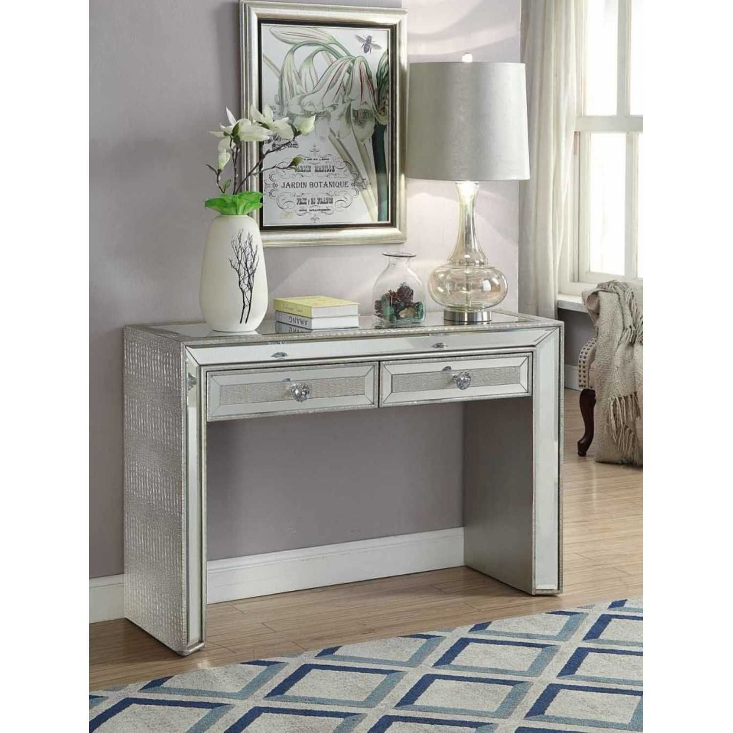 Sofia Modern Mirrored Glass Console Table With 2 Drawers Intended For Modern Console Tables (View 7 of 20)