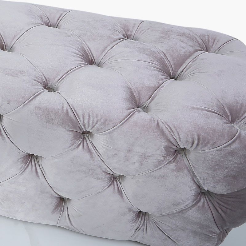 Soft Pink Velvet Deeply Padded Bench Ottoman With Tufted Buttons Throughout Pink Champagne Tufted Fabric Ottomans (View 15 of 20)