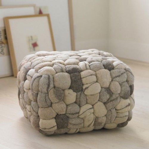 Soft Stone Pouf Eclectic Ottoman | Eclectic Ottomans And Cubes, Wool Regarding Stone Wool With Wooden Legs Ottomans (View 13 of 20)