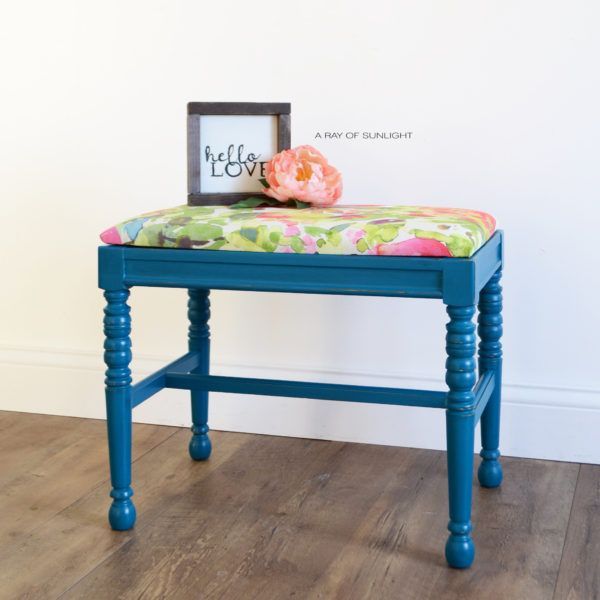 Sold Out – Bright Teal Floral Bench | Green Nightstands, Wood Throughout Cream And Gold Hardwood Vanity Seats (View 14 of 20)