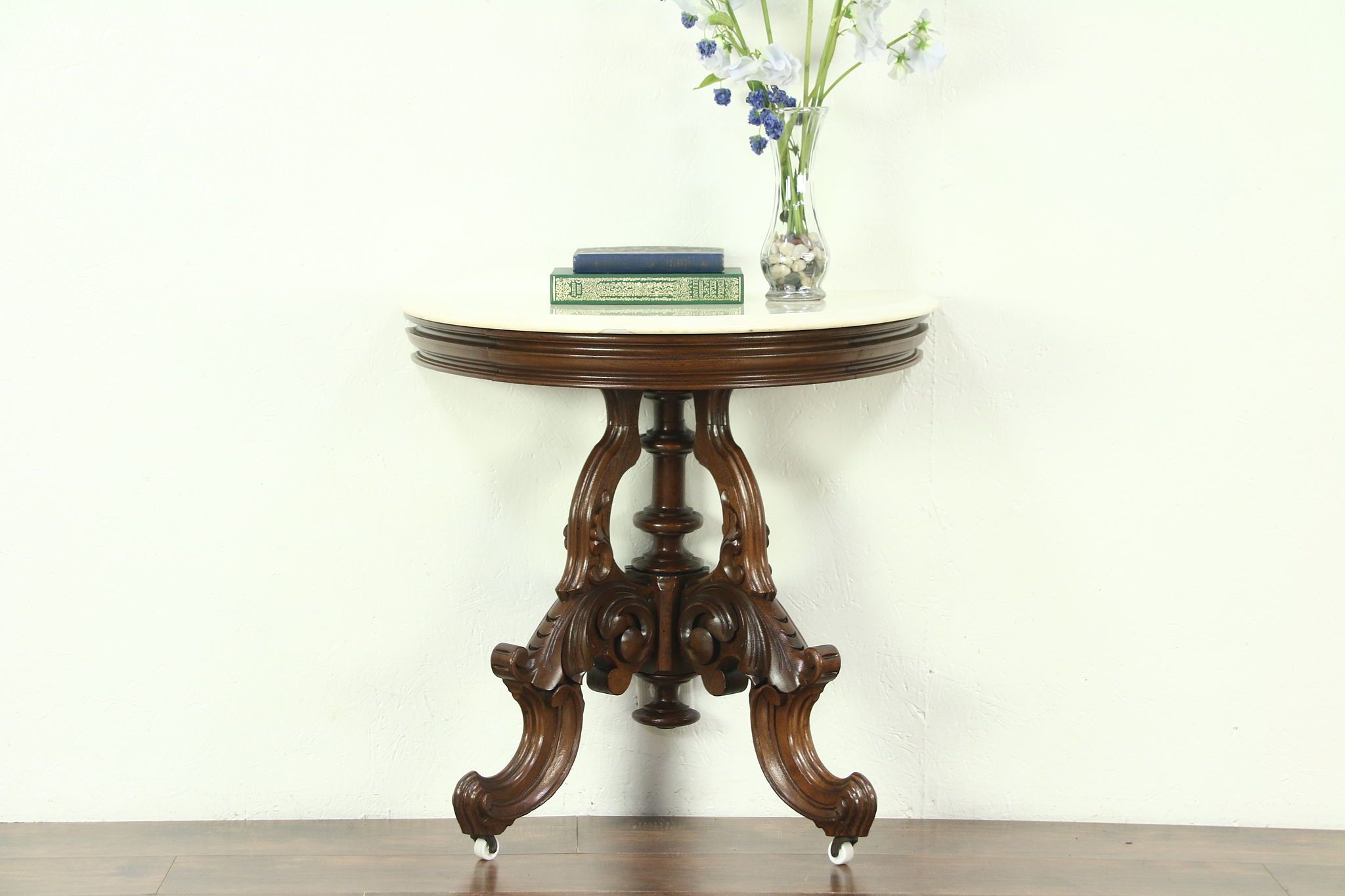 Sold – Victorian 1860 Antique Half Round Demilune Hall Console Table Intended For Round Console Tables (View 2 of 20)