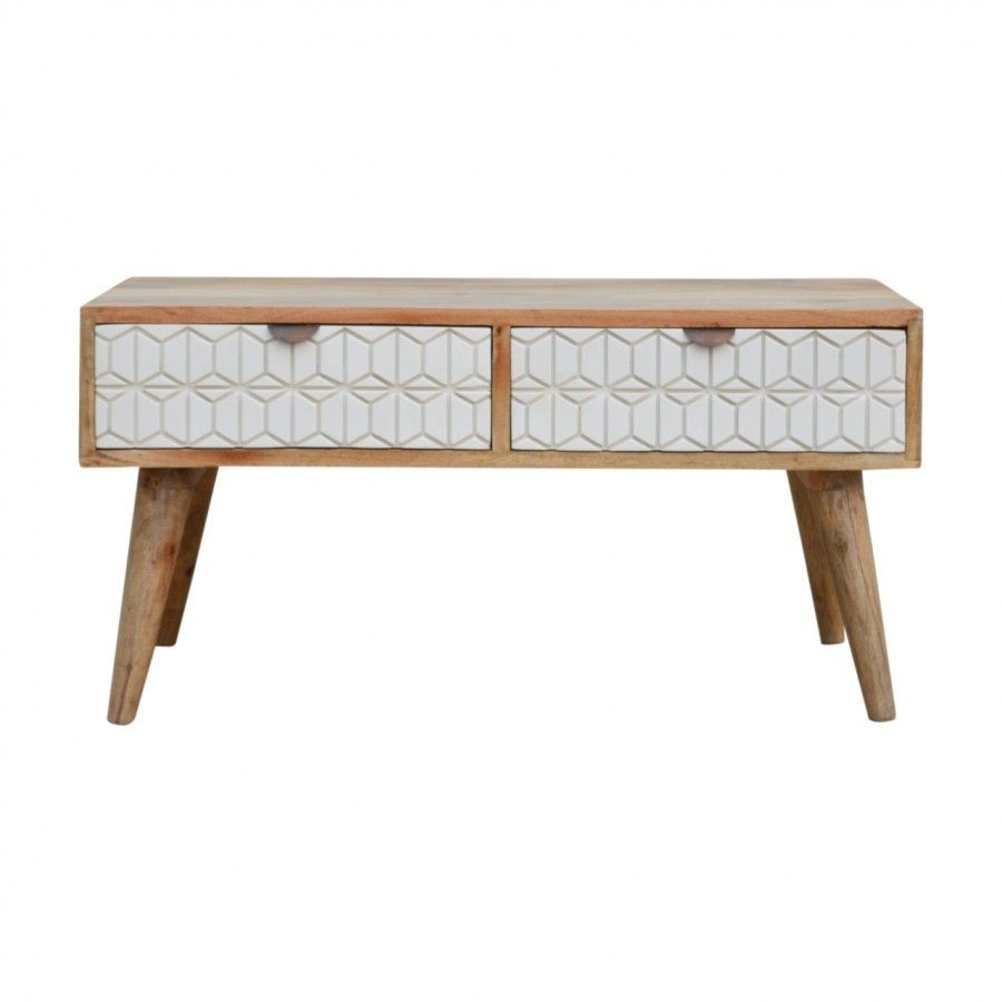 Solid Oak Finished Mango Wood 2 Tone Sleek White Four Drawer Coffee Throughout Natural Mango Wood Console Tables (View 18 of 20)