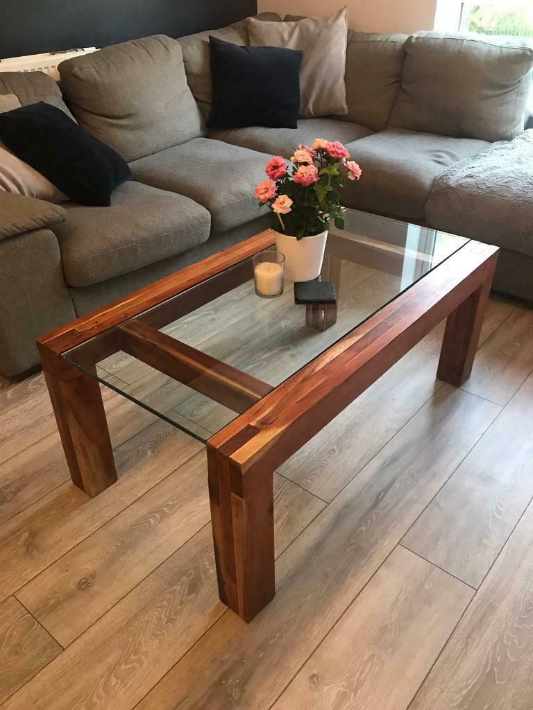 Solid Wood And Glass Coffee Table | In Mansfield, Nottinghamshire | Gumtree With Espresso Wood And Glass Top Console Tables (View 15 of 20)