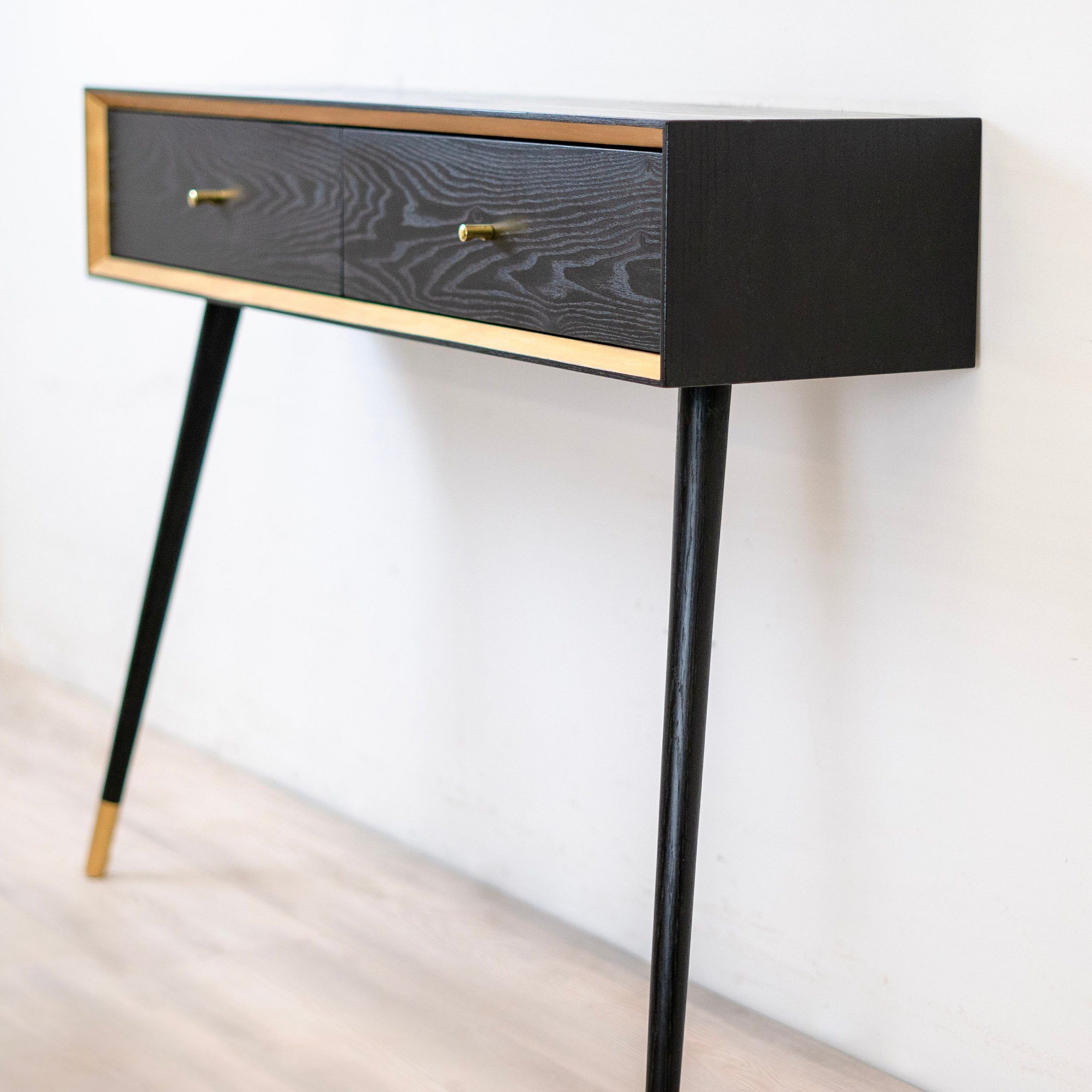 Solid Wood Console Table, Entryway Mcm Black And Gold Console, Black Pertaining To Black And Gold Console Tables (View 3 of 20)