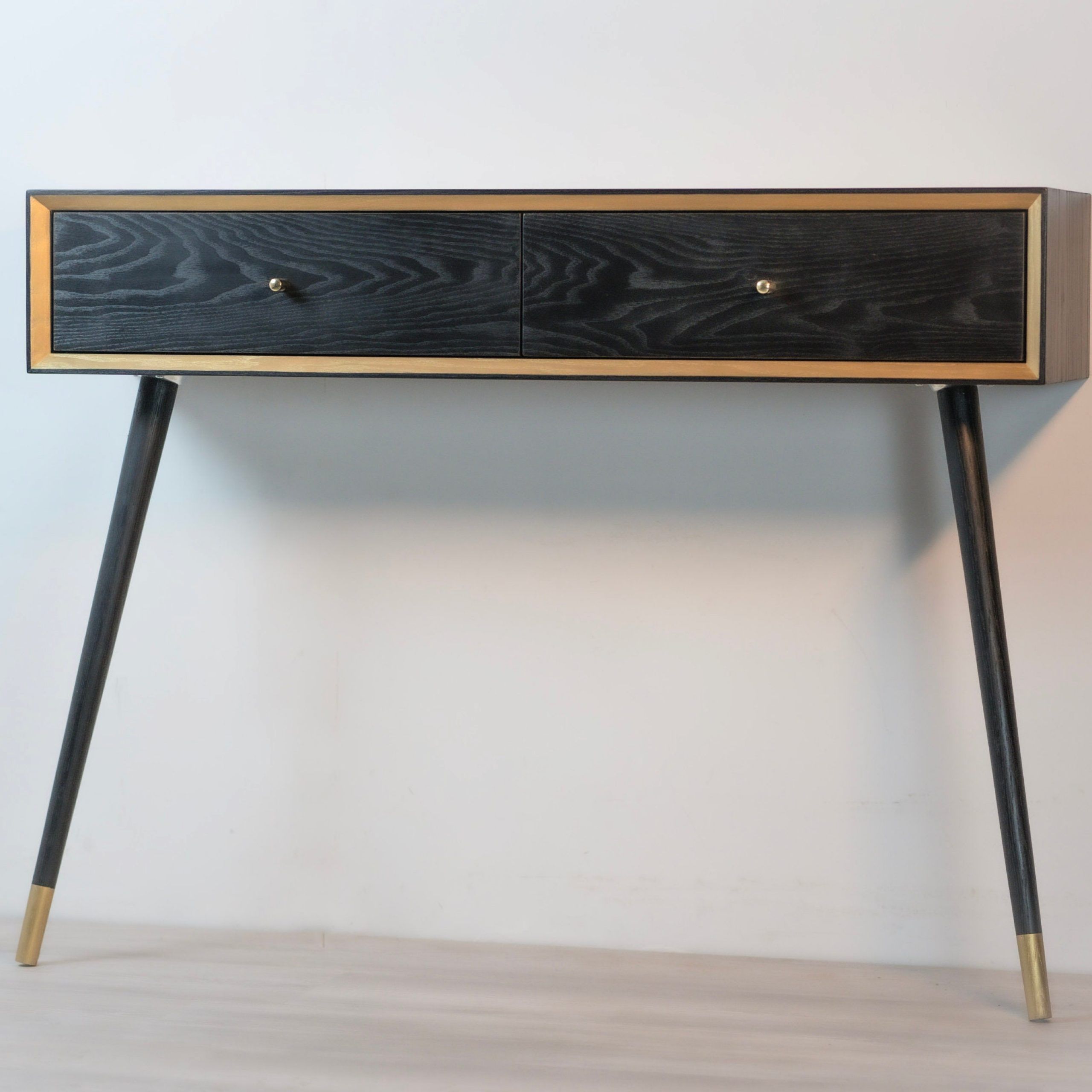 Solid Wood Console Table, Entryway Mcm Black And Gold Console, Black Throughout Natural And Black Console Tables (View 3 of 20)