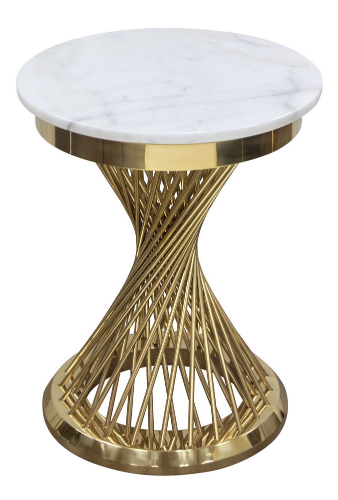 Solstice White Genuine Marble/gold End Tablediamond Sofa Within White Marble And Gold Console Tables (View 20 of 20)