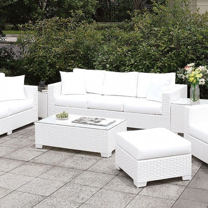 Somani Ii 3 Piece Patio Sofa Set With Ottoman, Coffee Table, And End Tables For 3 Piece Console Tables (View 16 of 20)