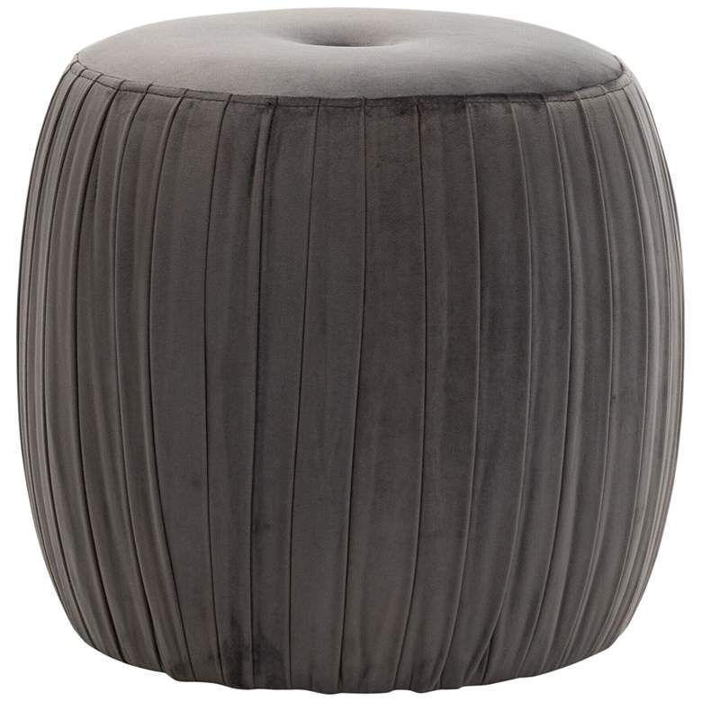 Sommer Gray Button Tufted Pleated Velvet Drum Ottoman – #74k95 | Lamps Pertaining To Teal Velvet Pleated Pouf Ottomans (View 3 of 20)