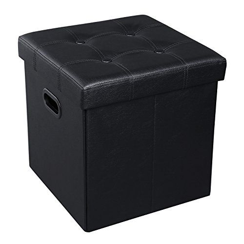 Songmics Faux Leather Folding Storage Ottoman Cube Foot Rest Stool Seat Regarding Black Faux Leather Cube Ottomans (View 3 of 20)