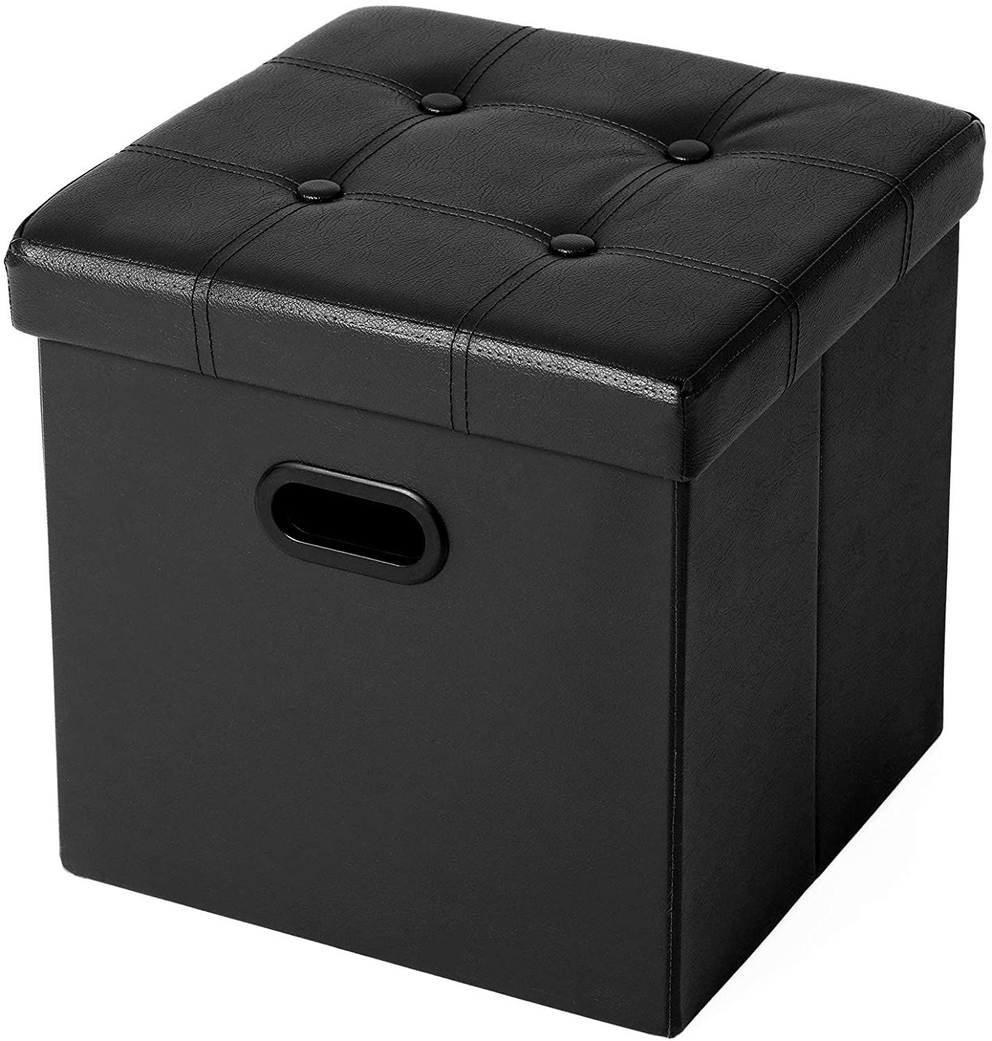 Songmics Folding Storage Ottoman, Cube Footrest, Puppy Step, Coffee Intended For Black Faux Leather Cube Ottomans (View 13 of 20)