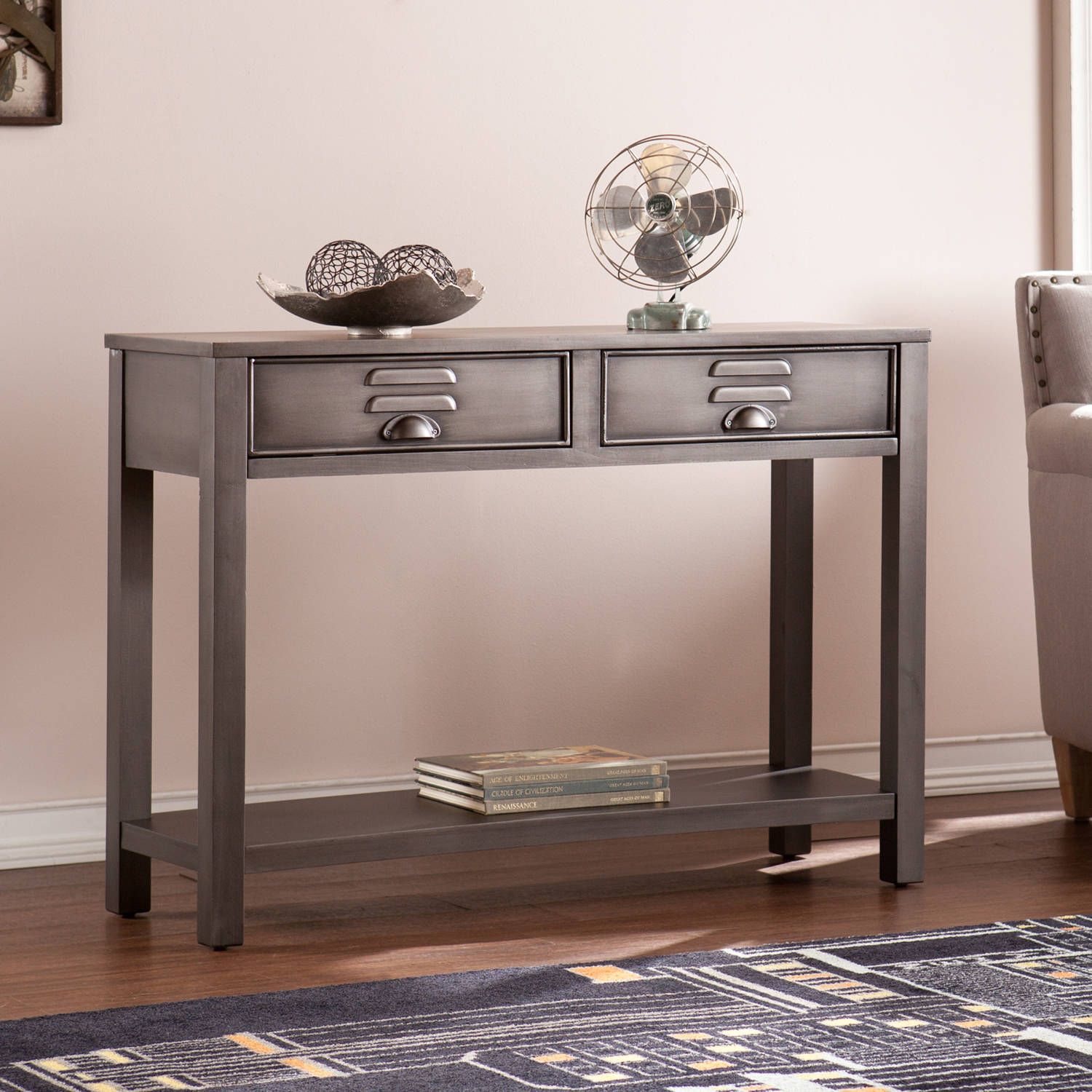 Southern Enterprises Hatfield Industrial Metal Console Table Throughout Gray Wood Veneer Console Tables (View 1 of 20)