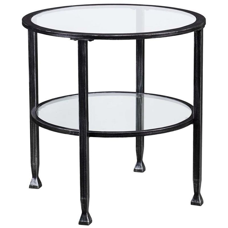 Southern Enterprises Jaymes Black Metal & Glass Round End Table For Black Round Glass Top Console Tables (View 5 of 20)