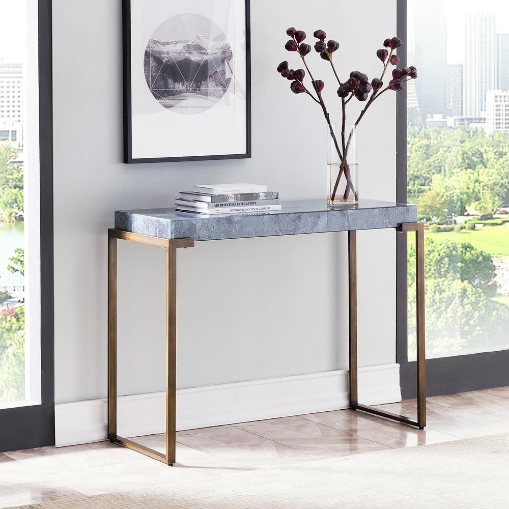 Southern Enterprises Marla Blue Gray Faux Stone Console Table Hd598833 Intended For Faux White Marble And Metal Console Tables (View 2 of 20)