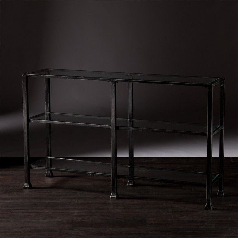 Southern Enterprises Metal Glass 3 Tier Console Table In Black – Cm8771 Regarding 3 Tier Console Tables (View 14 of 20)
