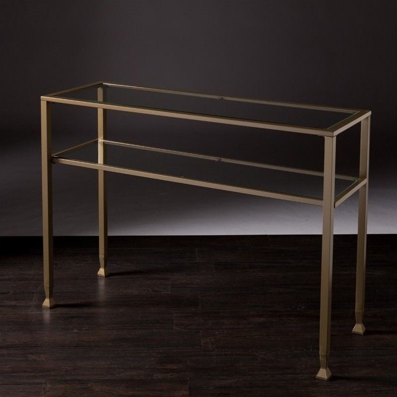 Southern Enterprises Metal Glass Console Table In Matte Gold – Ck3773 Inside Glass And Gold Console Tables (View 15 of 20)
