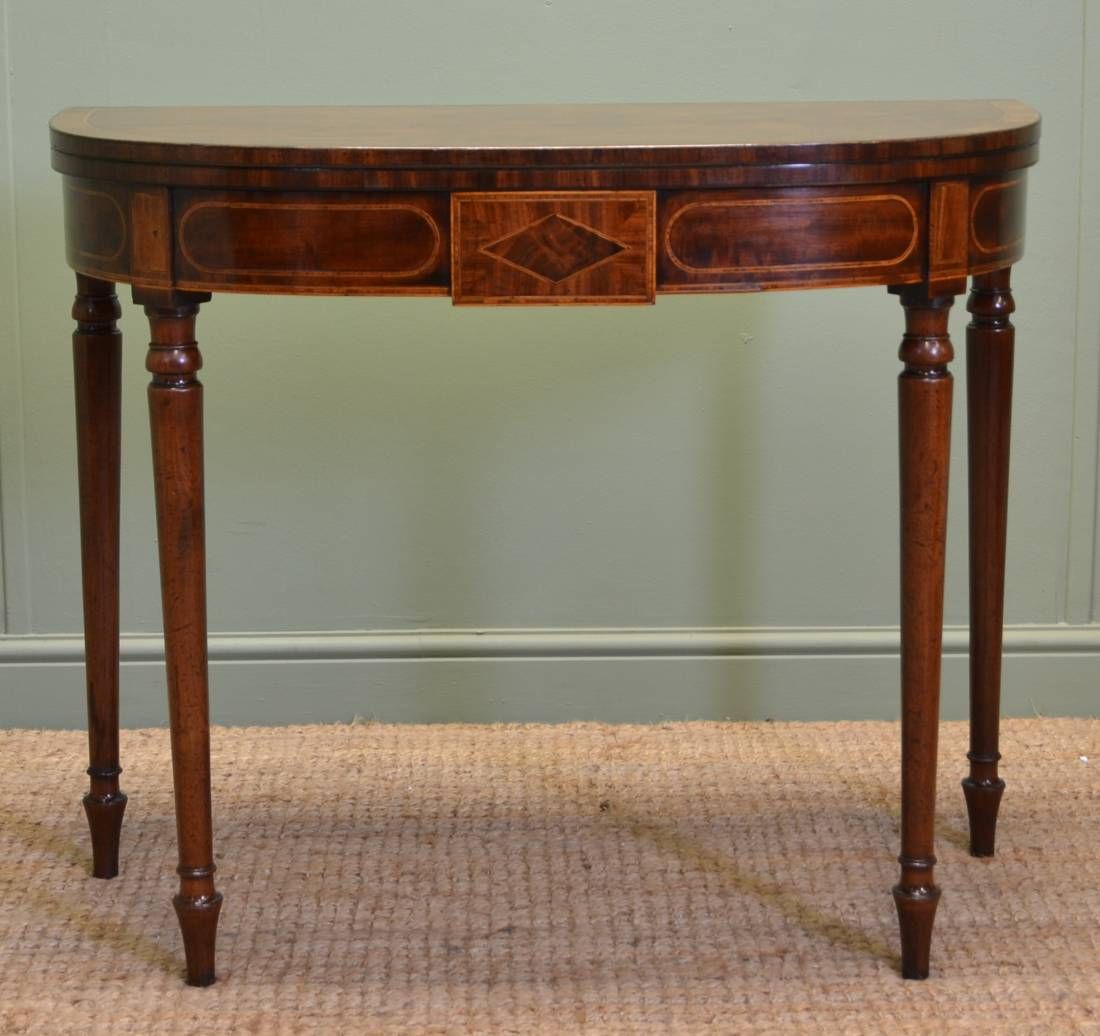 Spectacular Quality Regency Mahogany Antique Inlaid D End Tea / Console For Antique Silver Metal Console Tables (View 4 of 20)