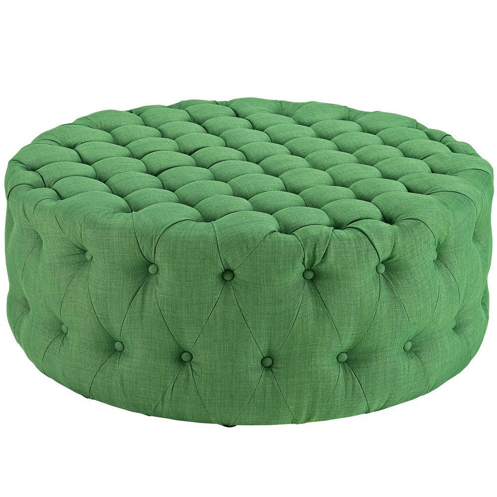 Spring Green Tufted Ottoman, Sherwin Williams Organic Green | Fabric In Textured Green Round Pouf Ottomans (View 3 of 20)